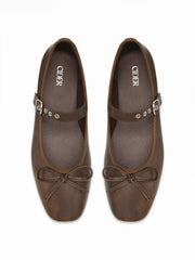 SQUARE TOE BOWKNOT DECOR BUCKLE MARY JANE FLATS