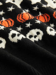 Knit V-neck Star Pumpkin Ghost Contrasting Binding Oversized Cardigan