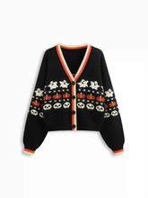Knit V-neck Star Pumpkin Ghost Contrasting Binding Oversized Cardigan