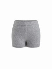 Knit Wool-blend Asymmetrical Neck Long Sleeve Sweater & Low Rise Shorts Set