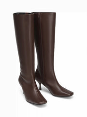 SQUARE TOE STILETTO KNEE HIGH BOOTS