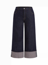 Cider Stretch Denim Mid Rise Plaid Roll Hem Straight Leg Jeans Curve & Plus