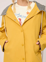 Two Tone Cotton-blend Hooded Plaid Drawstring Oversized Trench Coat