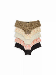 5 PCS Lace Mid Rise Lettuce Trim Bowknot Brief