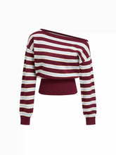 Knit Asymmetrical Neck Striped Sweater