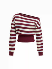 Knit Asymmetrical Neck Striped Sweater
