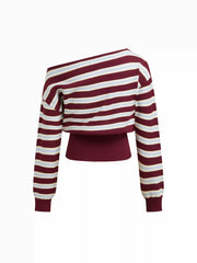 Knit Asymmetrical Neck Striped Sweater