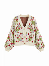 Knit V-neck Strawberry Button Oversized Cardigan