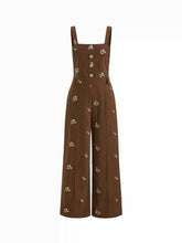 Corduroy Floral Backless Pocket Wide Leg Jumpsuit