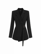 Collar Solid Belted Metal Detail Long Sleeve Blazer