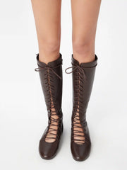 LACE-UP KNEE HIGH BOOTS