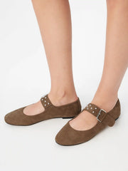 ADJUSTABLE STRAP FAUX SUEDE FLATS