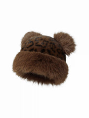 LEOPARD PRINT & BEAR EAR BUCKET HAT
