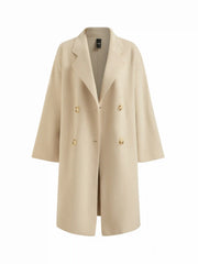 Double-Faced Wool-Blend Notched Collar Double Breasted Oversized Coat