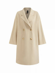 Double-Faced Wool-Blend Notched Collar Double Breasted Oversized Coat