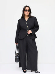 V-neck Asymmetrical Button Long Sleeve Blazer Curve & Plus