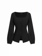 Square Neck Long Sleeve Split Front Button Blazer