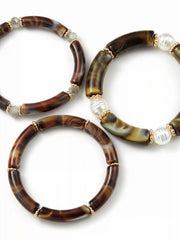 3PCS MARBLE TEXTURED BAMBOO TUBE BRACELET SET