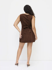 Suede V-neck Button Knotted Mini Dress Curve & Plus