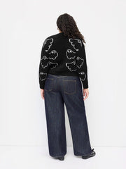 Knit V-neck Ghost Button Cardigan Curve & Plus