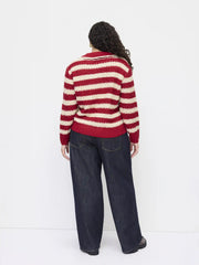 Knit Collar Striped Knotted Oversized Sweater Curve & Plus