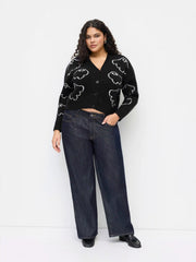 Knit V-neck Ghost Button Cardigan Curve & Plus