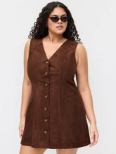Suede V-neck Button Knotted Mini Dress Curve & Plus