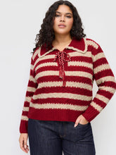 Knit Collar Striped Knotted Oversized Sweater Curve & Plus