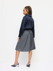Satin Collar Long Sleeve Wrap Shirt Bodysuit