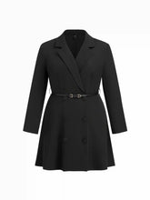 Notched Collar V-neck Double Breasted Mini Blazer Dress With Belt Curve & Plus