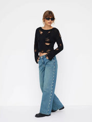 Cider Denim Low Rise Metal Detail Straight Leg Jeans