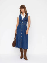 Cider Denim V-neck Button Maxi Dress