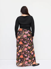 Round Neckline Ruched Long Sleeve Top & Mid Rise Floral Knotted Maxi Skirt Set Curve & Plus