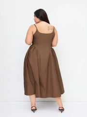 Cotton-blend U-neckline Ruched Ruffle Hem Maxi Cami Dress Curve & Plus