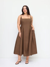 Cotton-blend U-neckline Ruched Ruffle Hem Maxi Cami Dress Curve & Plus