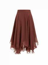 Chiffon Mid Rise Layered Ruffle Midi Skirt