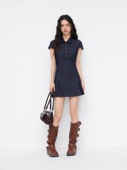 Denim Collar Button Mini Dress