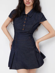 Denim Collar Button Mini Dress