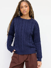 Cable Knit Round Neckline Long Sleeve Sweater