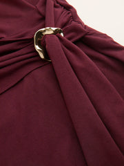 Round Neckline Ruched Metal Detail Long Sleeve Tee