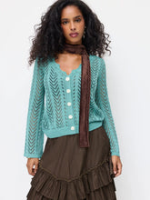 Knit V-neck Hollow Out Long Sleeve Cardigan