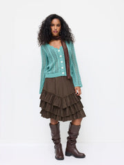 Knit V-neck Hollow Out Long Sleeve Cardigan