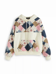 Cotton-blend Floral Patched Long Sleeve Drawstring Oversized Hoodie