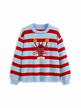 Knit Lobster Pattern Striped Round Neckline Oversized Sweater Curve & Plus