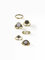 5PCS GEMSTONE ENGRAVED RING SET