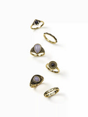 5PCS GEMSTONE ENGRAVED RING SET