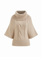 Cable Knit Wool-blend Turtleneck Mid-length Sleeve Oversized Top