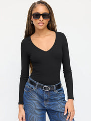 V-neck Solid Bodysuit