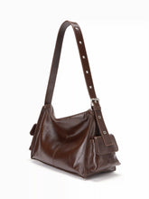 DOUBLE POCKET FAUX LEATHER SHOULDER BAG