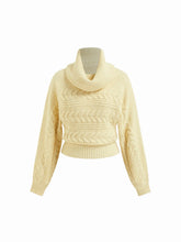 Cable Knit High Neck Long Sleeve Cinched Waist Top